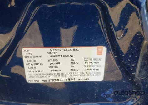 2017 Tesla Model X 100D/75D/90D from USA, damaged, VIN 5YJXCBE24HF075440